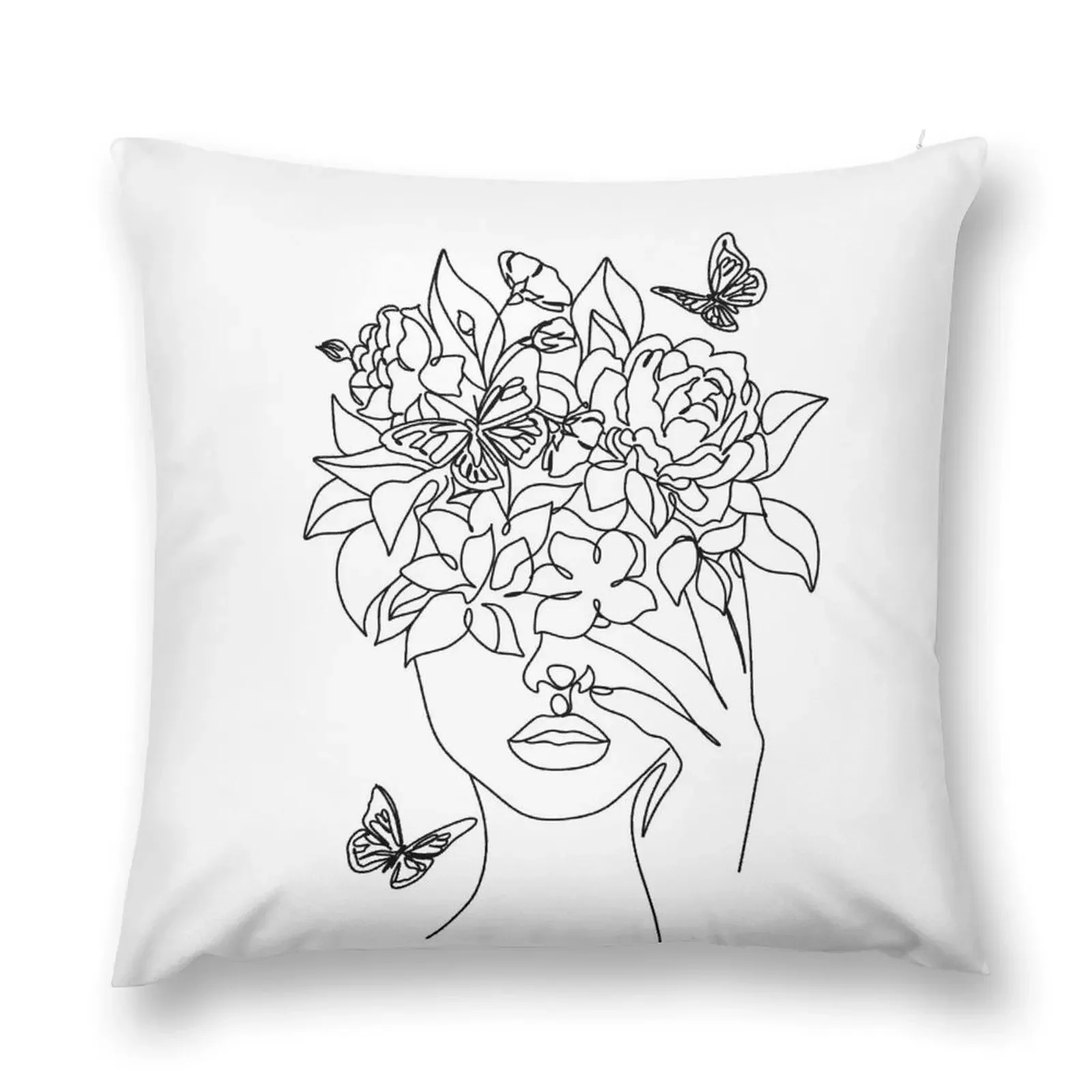 

DIGITAL, Single Line Art Print Woman With Flowers, Female Line Art, Minimalist Wall Art, Head of Flowers Art Print, Throw Pillow
