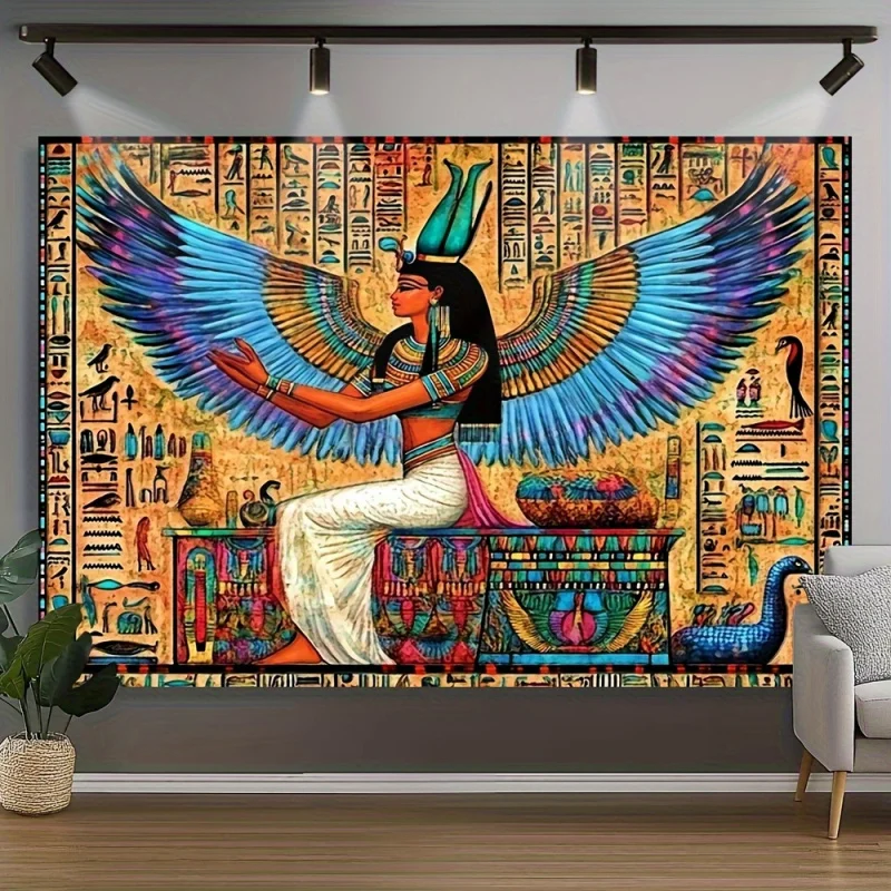 VIKAMA Lebendiger Wandteppich mit Isis-Göttin aus dem alten Ägypten, Wandbehang für Wohnzimmer, Spielzimmer, Heimdekoration, Akzentstoff