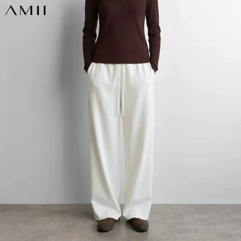 Amii Women's 2026 Autumn New Relaxed Commuter Wide Leg Pants Casual Full Length Pants with Elastic Waistband 12623119