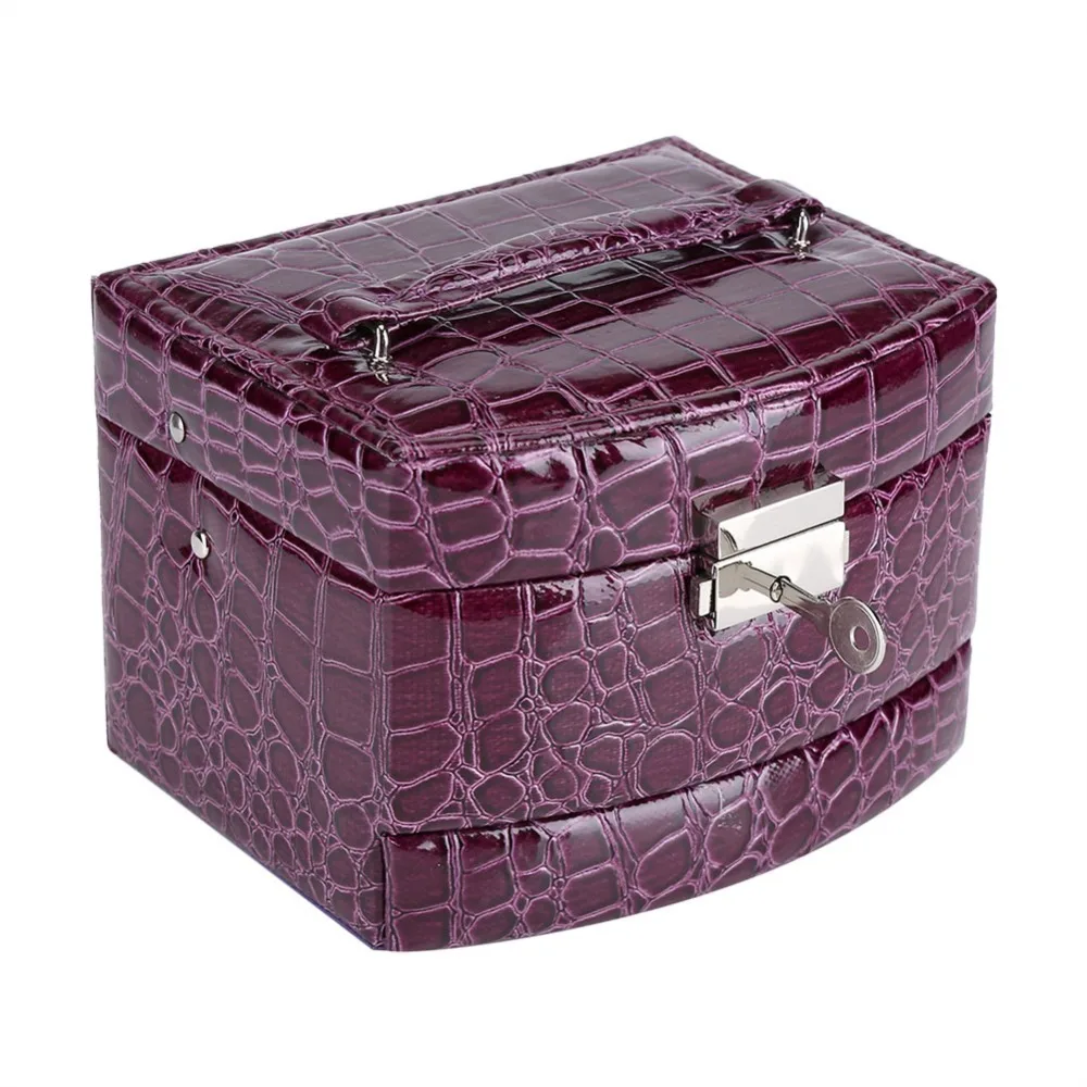 Lightweight PU Leather Jewelry Box Three-layer Purple Jewellery Organizer Portable Accessory Container Travel Carry