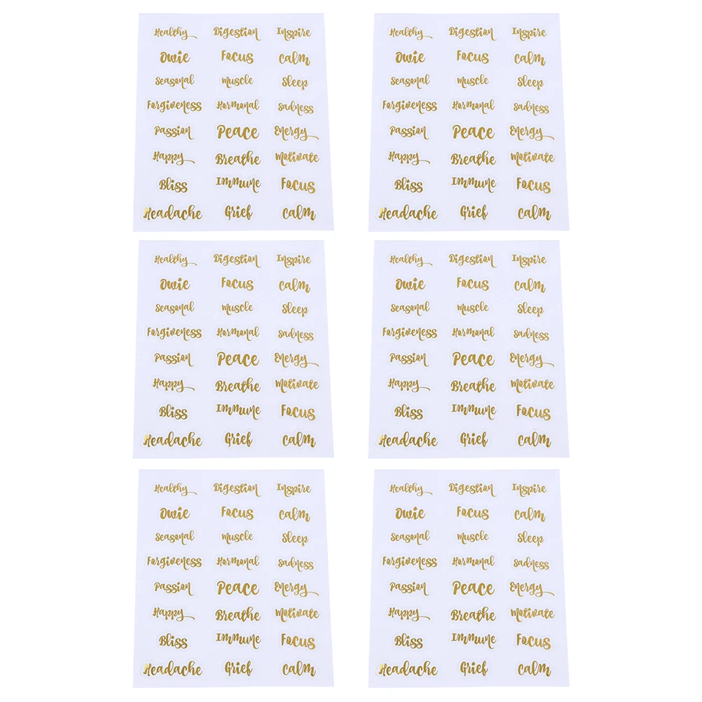 6 Sheets Gold Letter Stickers Golden Oil Bottle Decals Envelope Letters Tag Essential Bottles Labels