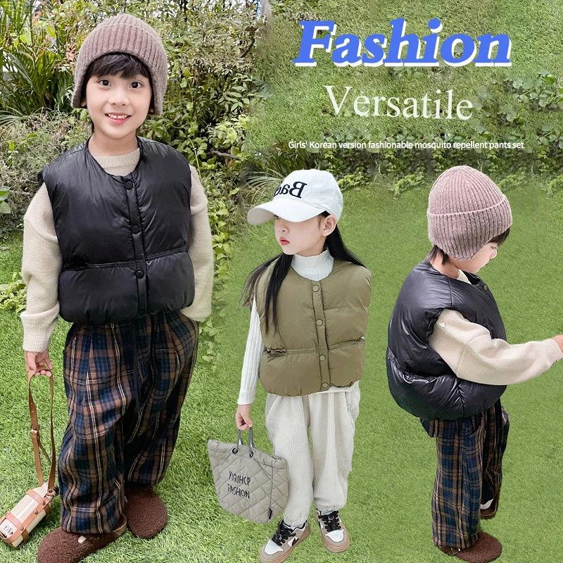 

Winter Plush Warm Vest Coat 1-7 year Old Boys and Girls Leisure Versatile Down Sleeveless jacket Fashion New Children's Clothing