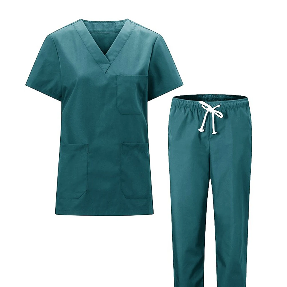 

1 Set Cotton Nursing Uniform Short Sleeve Top Pants Set Lightweight Breathable Workwear For Beauty Salon Dark Or 3