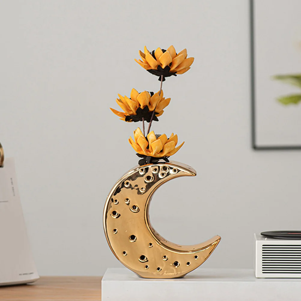

Moon Shaped Ceramic Flower Vase Stylish Desktop Vase for Dried Fresh Faux Flowers and Home Decor Ceramic Vases
