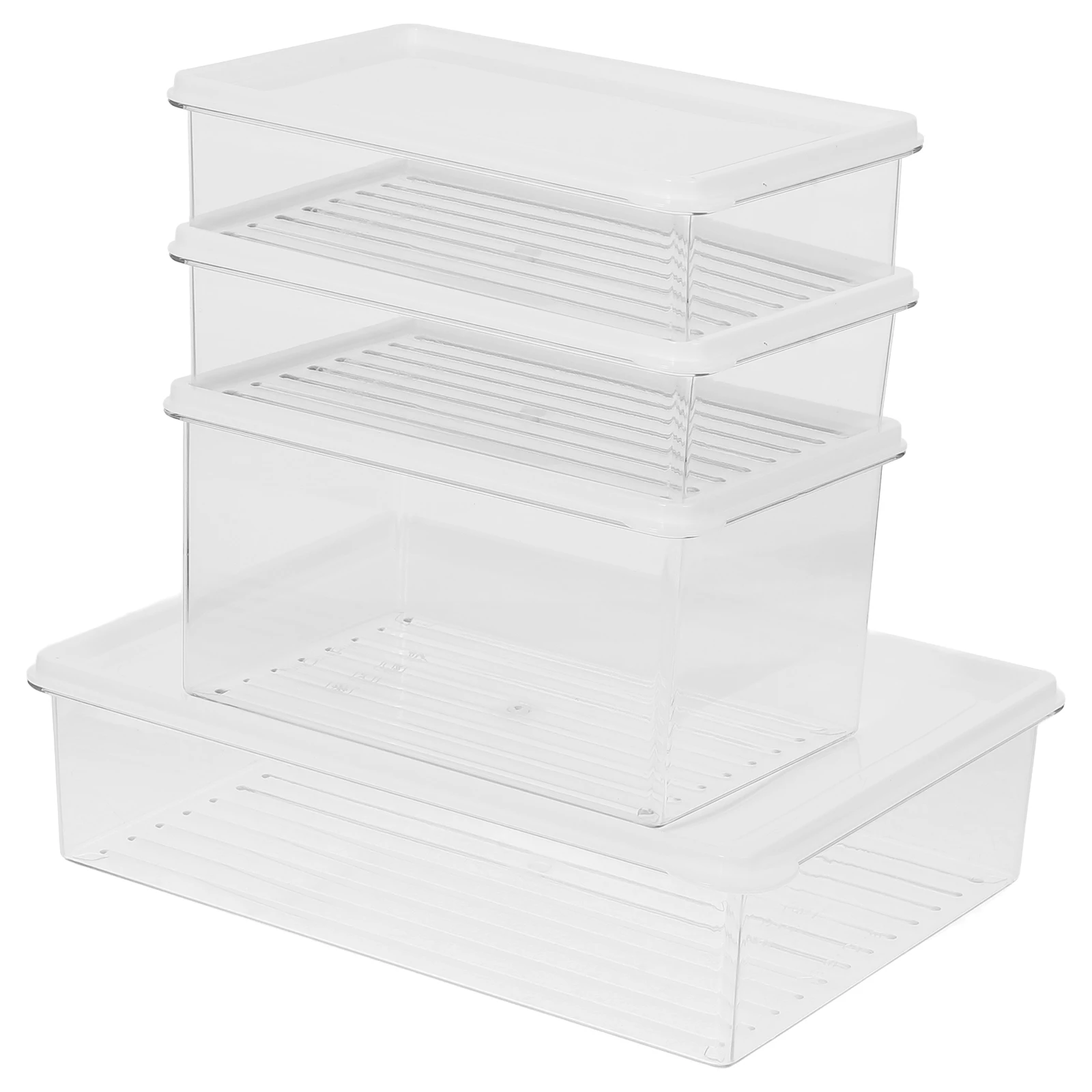 

4pcs Clear Food Storage Containers Fridge Vegetable Boxes Stackable Compact Size Refrigerator ganizer Fruit Bins