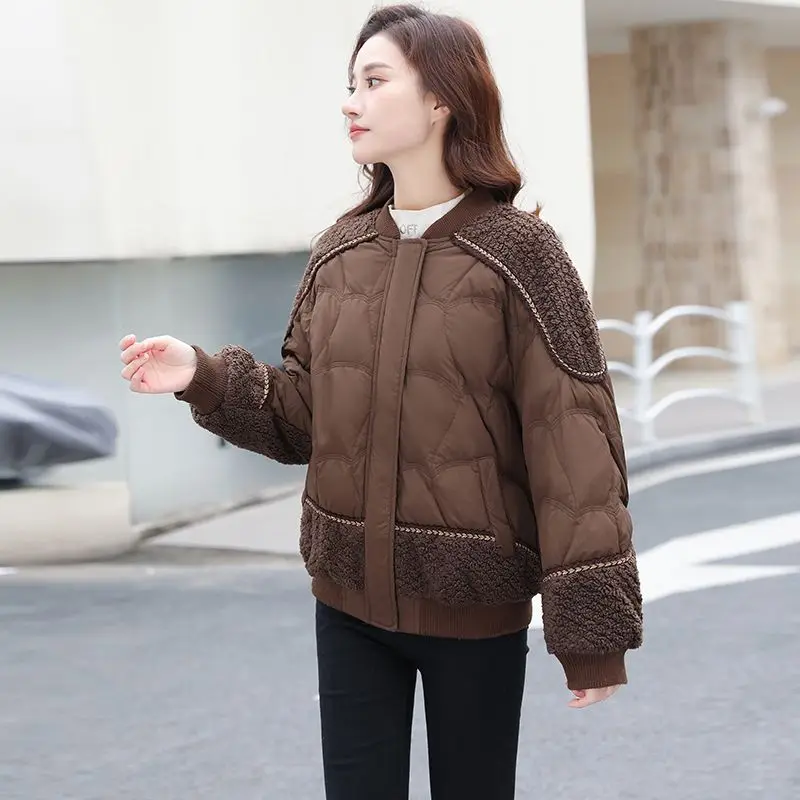 Women's Autumn Winter Tops Jacket Cotton Coat Pure Color Standing Collar Colorblocking Slim Design Comfortable Trends New Niche