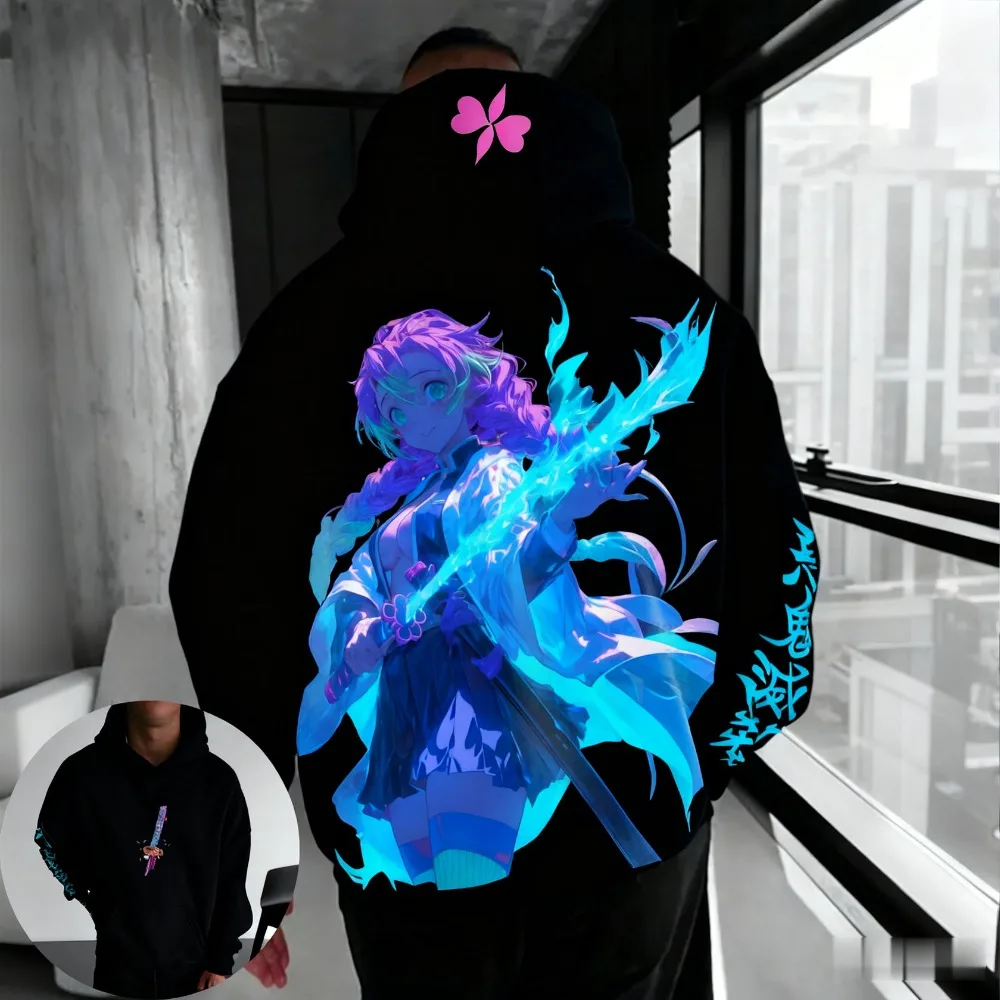 New Demon Slayer Series Oversized Fleece Hoodie Loose New Autumn and Winter Men's and Women's Parent-child Versatile Trendy Coat