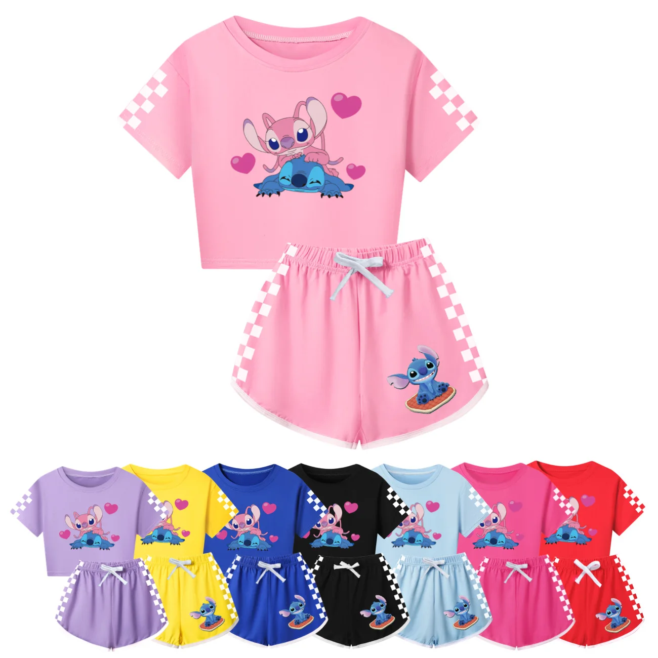 Lilo And Stitch Girls Boys Summer Clothing Set Kids Sports T-Shirt+Pants 2-piece Set Baby Pajamas Comfortable Outfits Sleepwear