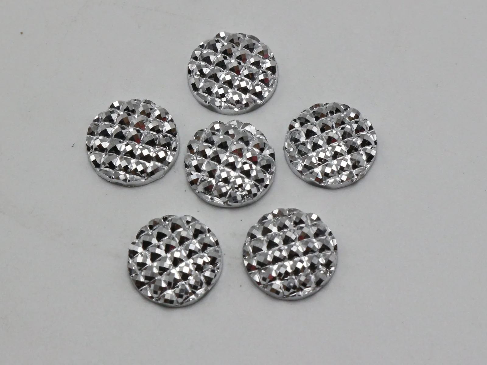 200  Silver-plate Flatback Resin Dotted Rhinestone Round Cabochons 12mm