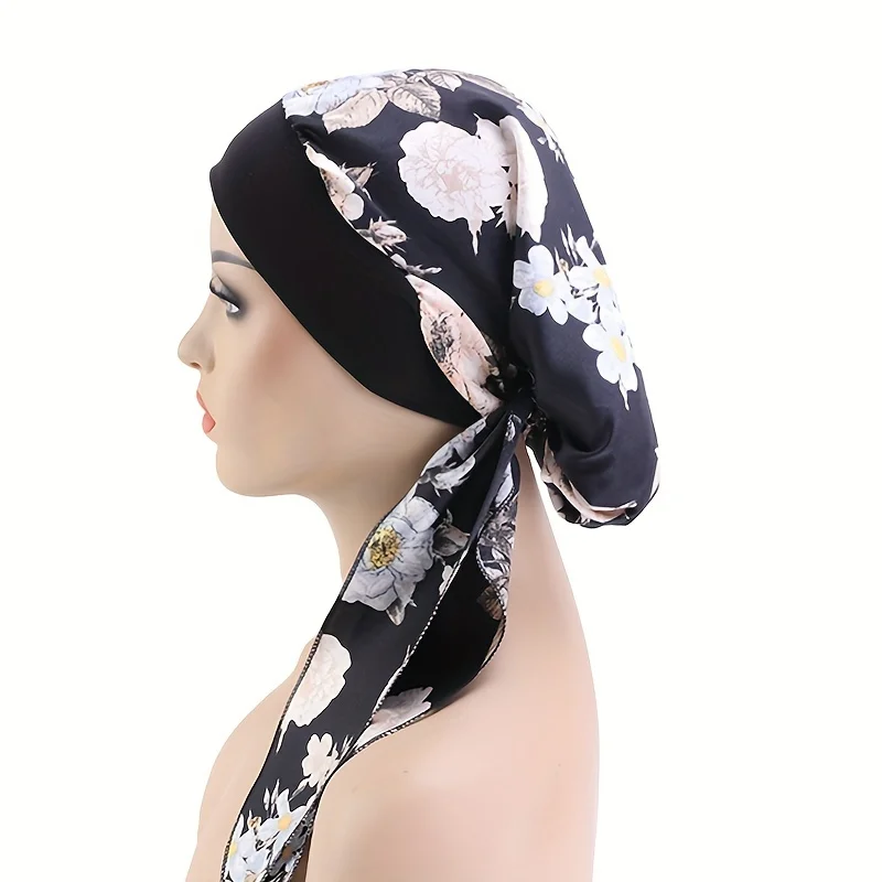 Classic Chain Printed Turban Hats Lightweight Elastic Head Wraps Breathable Chemo Cap Ramadan Headscarf For Women