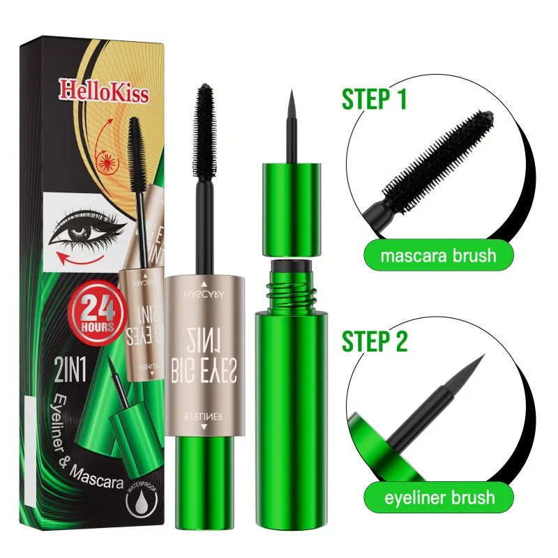 2-in-1 allungamento ispessimento Mascara a doppia estremità nero lungo naturale liscio senza sbavature Eyeliner trucco impermeabile antisudore