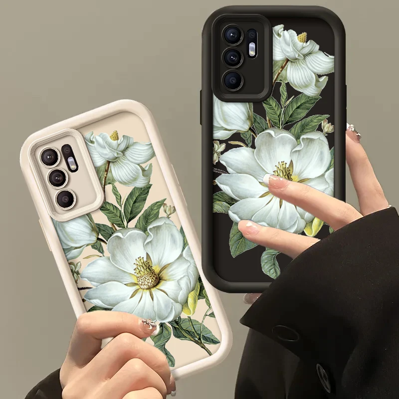 Flower Painted Phone Case For Oppo Reno 6 Pro Plus 5G Reno6 Silicone Anti Drop Soft Cover Funda