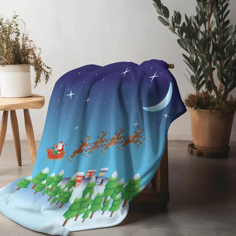 

Tu Christmas Throw Blanket Festive Holiday Reindeer Santa Claus Cozy Warm Home Decor Gift Winter Comforter Bedding