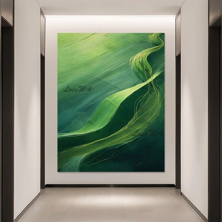 Modern Abstract Canvas Art Wall, Living Room Decor, Green Color Style Design Picture, No Framed, Wholesale High Quality Artwork