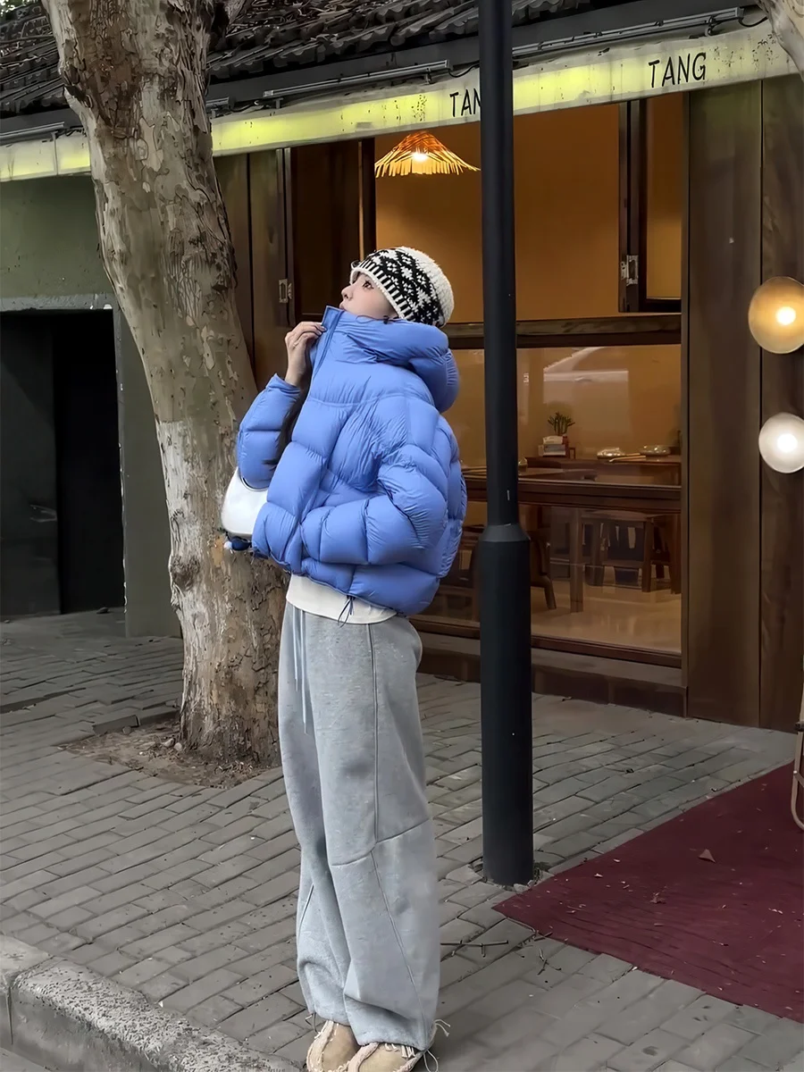 Coreano Sle azul ort Puffer Du down Jaet mujer invierno nuevo tamaño pequeño con capucha 90 blanco Du pluma ropa de abrigo cálida