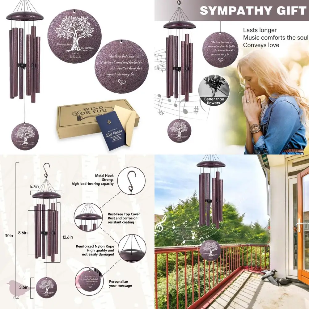 

32" deep tone tree of life wind chimes - outdoor memorial gift for loss of a mother
