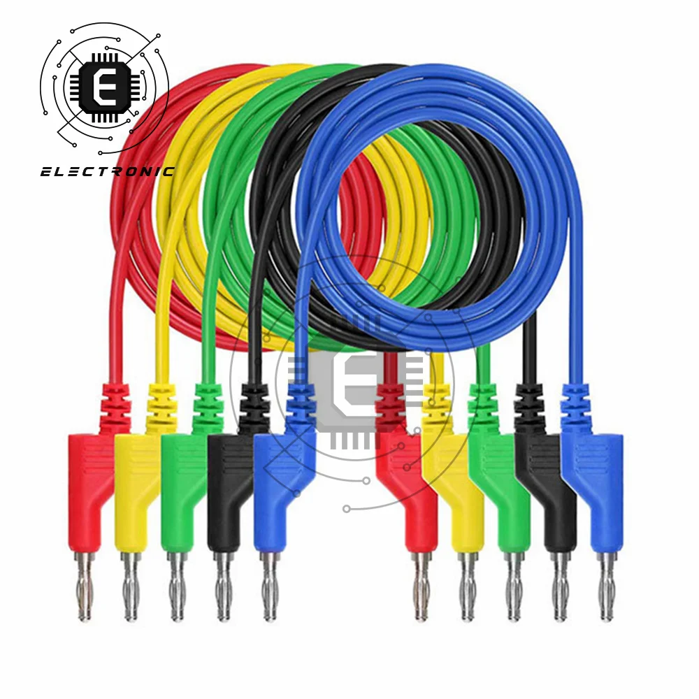 P1036 5PCS 1M Stackable Dual 4mm Banana Plug to Banana Plug Multimeter Test Leads Cable Kit 1000V/19A 5 Colors Alligator Clip