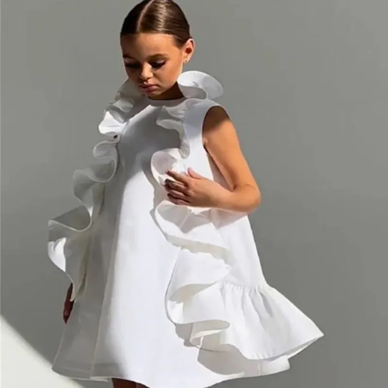 Fashion Baby Girl Princess Cotton Eid Dress Sleeveless Child Vintage Ruffles Vestido Party Wedding Birthday Baby Clothes 2-10Y