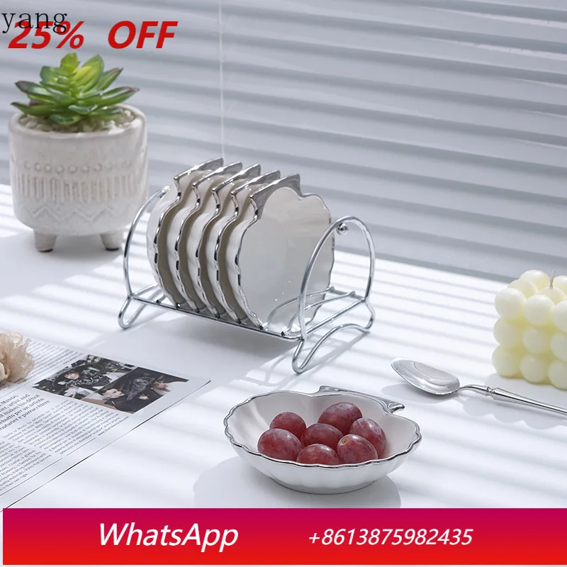 

LMM light luxury wind electroplating silver-edged shell spitting bone dish multi-purpose ceramic seasoning dish