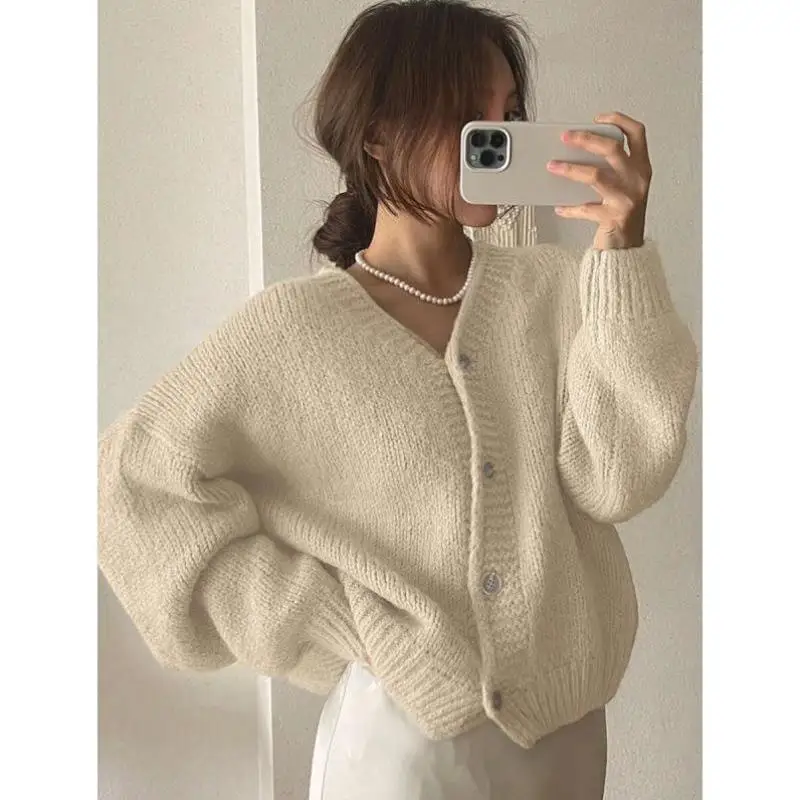 Loose Knitted V-Ne Open Cardigan Autumn Wear Cross-Border New Sle Knwear Ci Walk Suitable for Middle-Aged And ly W...