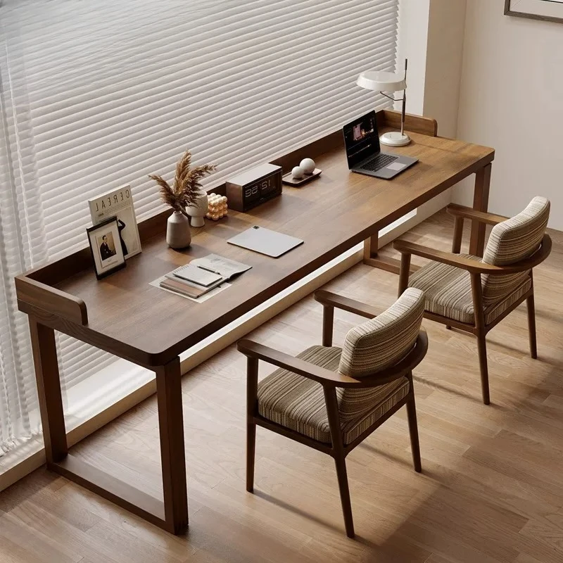 Against the wall desk Solid wood double strip Home study table Bedroom computer table