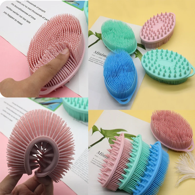 Spazzola da bagno spazzola da bagno in Silicone per lavare i capelli uso su entrambi i lati spazzola da bagno per massaggi morbidi per bambini accessori da bagno per la pulizia della schiena