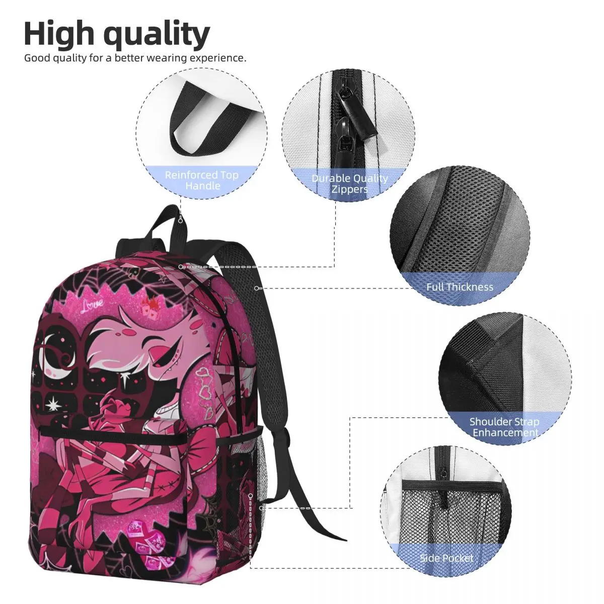 Angel Dust Hazbins Backpack Student BookBag Kids School Bag Computer Shoulder Bags for Men Women