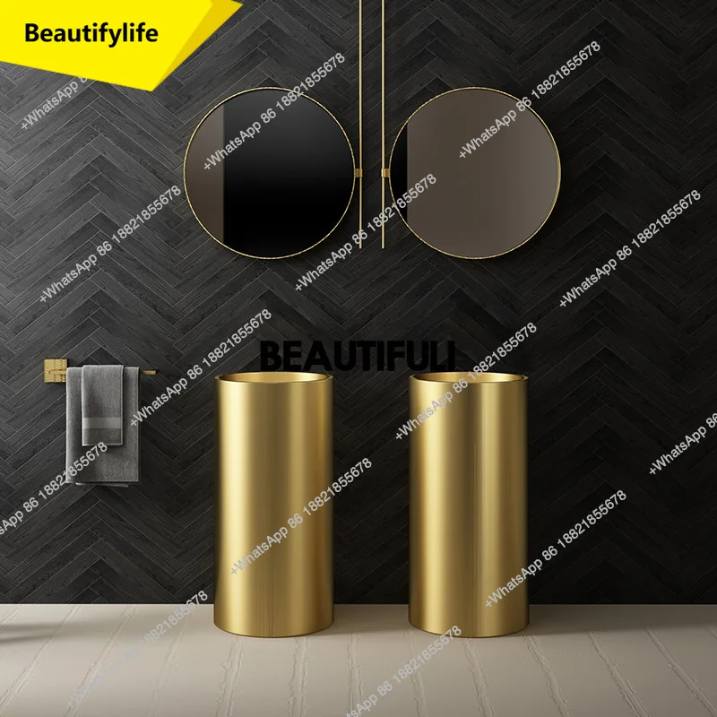 

a13 Circular stainless steel column style washbasin, hotel homestay washbasin, integrated floor standing column basin