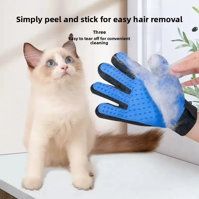 Pet Grooming Glove 5-Finger Cat Hair Remover Mitt Massage Brush for Shedding Fur Anti-scratch Anti-bite Bathing Glove for Cats