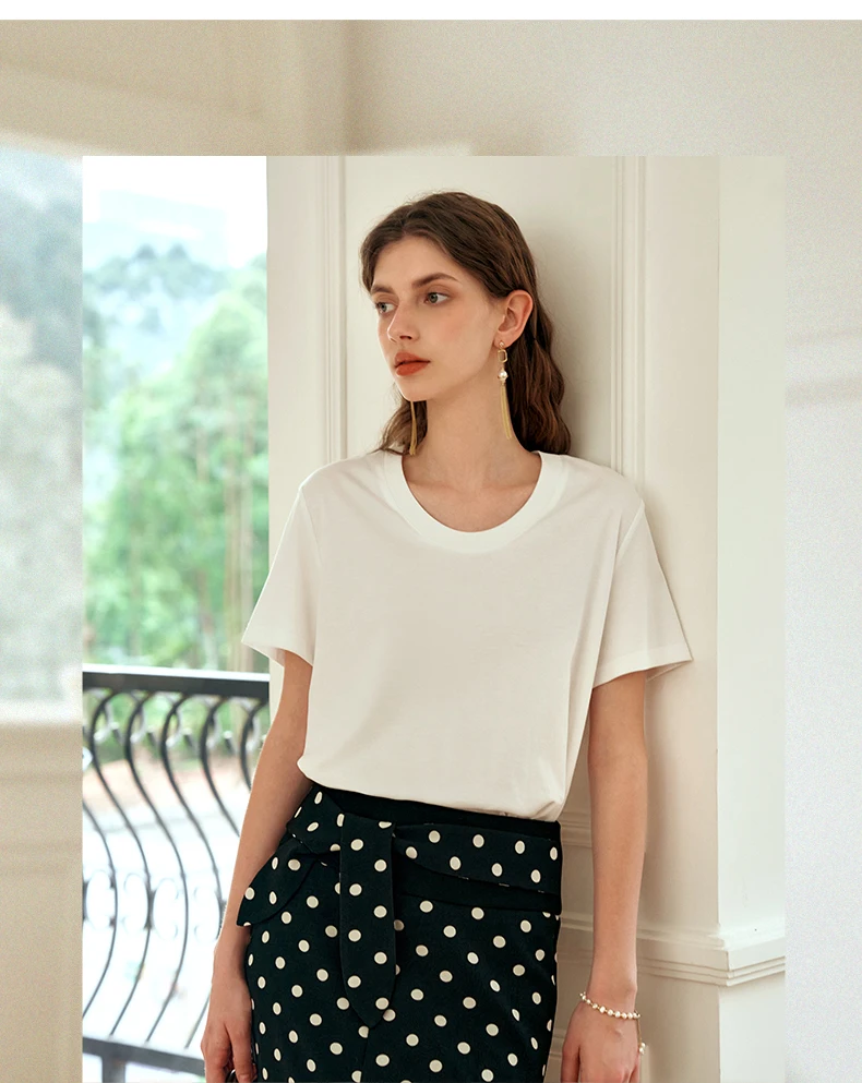 OLrain Vrouwen Katoen Wit T-shirt 2025, Zomer Gebreide Basic U-hals Tees Effen Korte Mouw Alledaags Casual Tops Lady O24XT90958