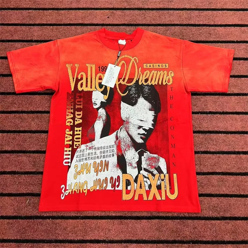 تي شيرت VALLEY American Streetwear بأكمام قصيرة للرجال والنساء والأزواج مطبوع عليه Vale تي شيرت علوي