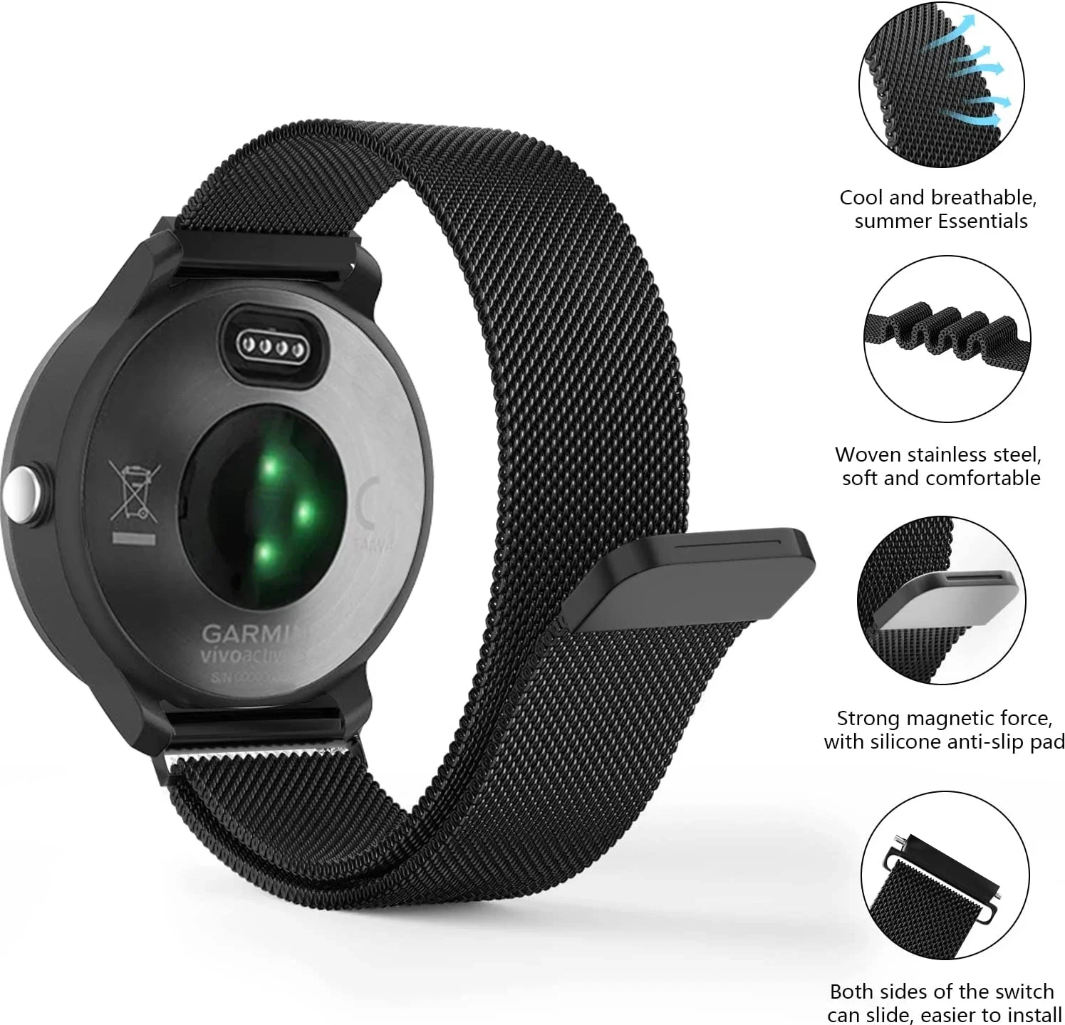 20mm 22mm Watch Strap For Garmin Venu 2 3 Milanese Magnetic Loop For Garmin Forerunner 55 158 165 745 965 265 255 245 645 Music