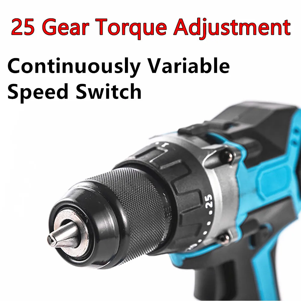 25+3 Torque Brushless Electric Drill 13MM Chuck 480NM Cordless Impact Hammer Drill Screwdriver Power Tool For Makita 18V Battery