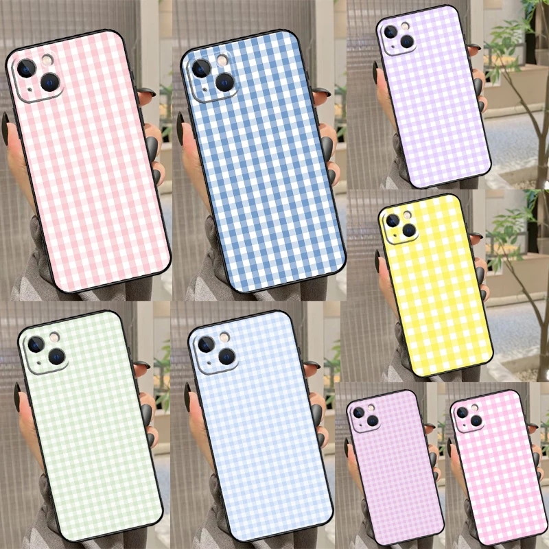 Pastel Gingham Cover For iPhone 14 11 12 13 15 Pro Max Mini 8 7 Plus X XR XS Max SE 2020 SE 2022 Case