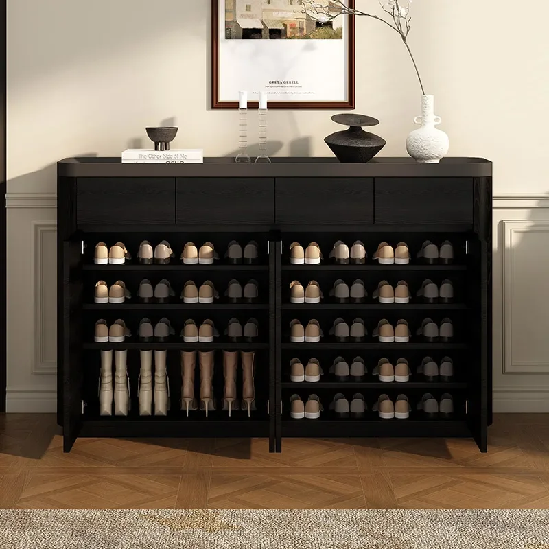 Solid wood shoe cabinet household cabinet door new 2025 popular storage cabinet integrated against the wall living room partitio