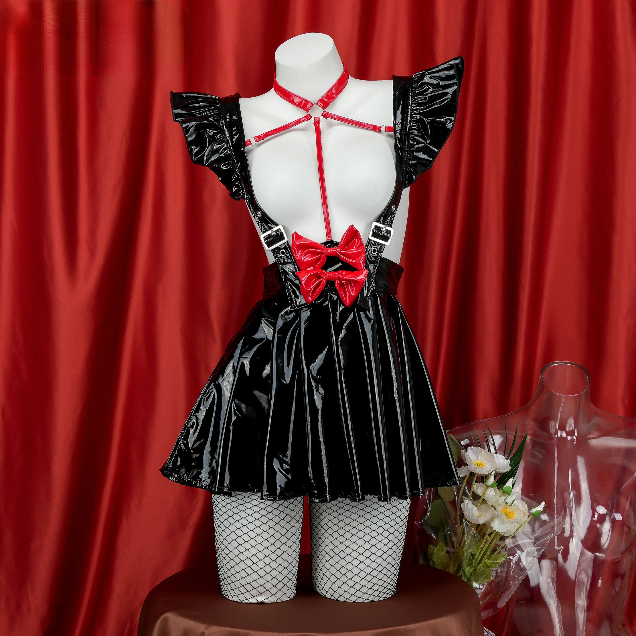 Anime Sexy Meisje Vrouwen Cosplay Hol Lakleer Bandage Cross Strap Rok Jurk Vrouwen Uniform Lingerie Kostuums