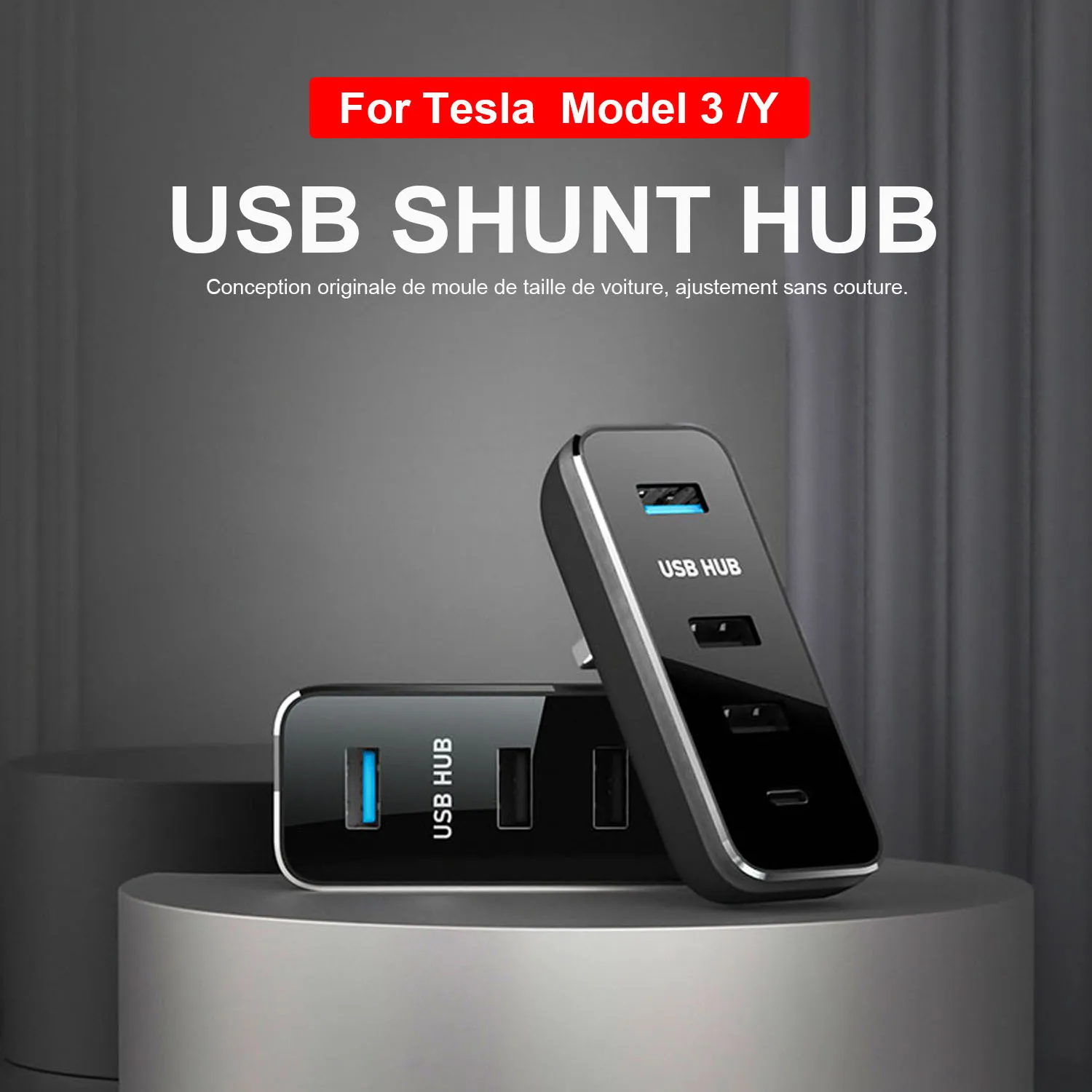 

HUB For Tesla Model 3 2021 2022 Glovebox Hub USB Splitter Docking Station 4 in 1 Ports For Tesla USB Hub Data Transfer Adapter