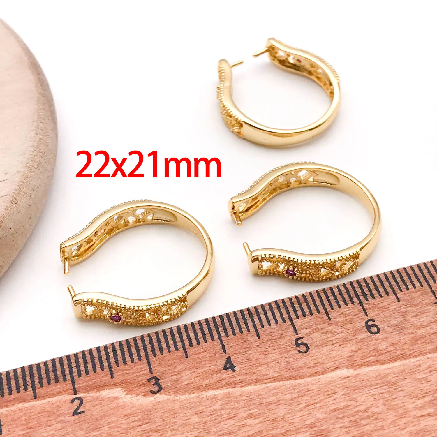5pcs 18K Real Gold Plated Brass Adjustable Blank Ring Setings, With Zircon, for DIY Jewelry Making Accessories image 2