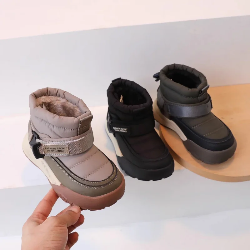 

Зимние детские зимние ботинки 2024, модные ботильоны на термостойкой флисовой подкладке, нескользящие водонепроницаемые ботинки унисекс на массивной подошве для мальчиков
