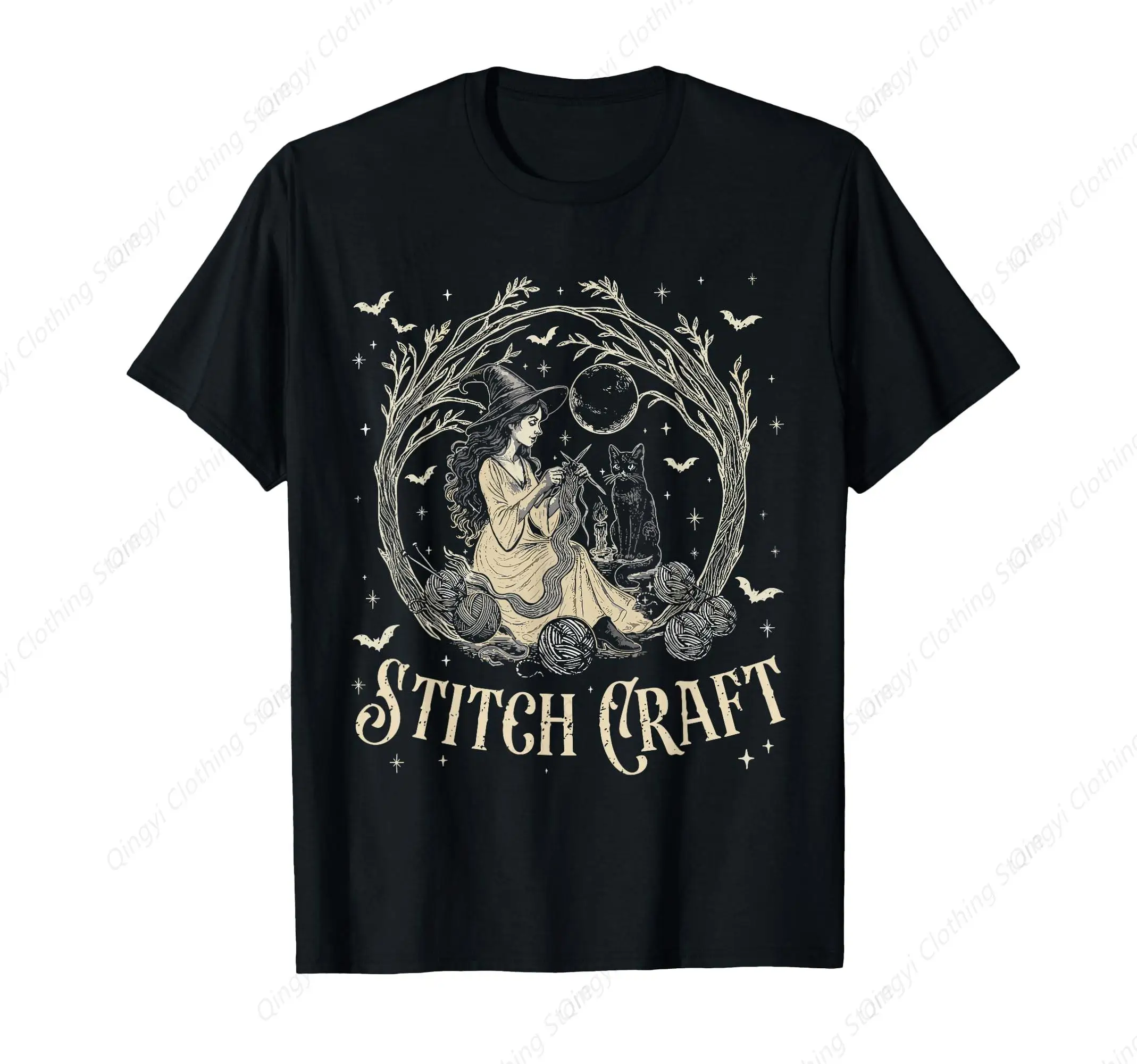 

Stitch Craft Salem Witch Halloween Cat Witch Girls Trip T-Shirt