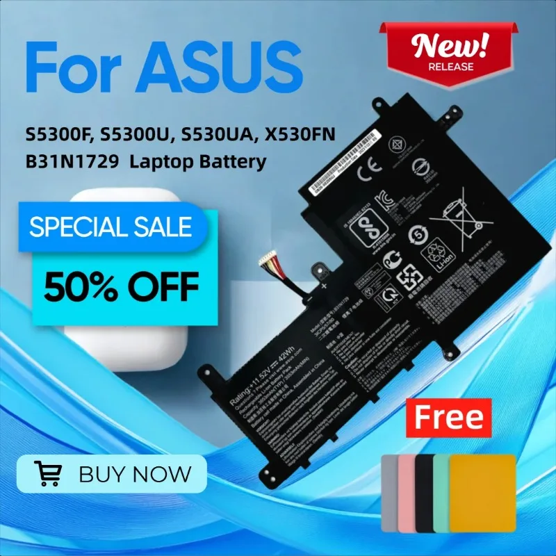 

Новый аккумулятор для ноутбука ASUS S5300F, S5300U, S530UA, X530FN, B31N1729 Подарите коврик для мыши