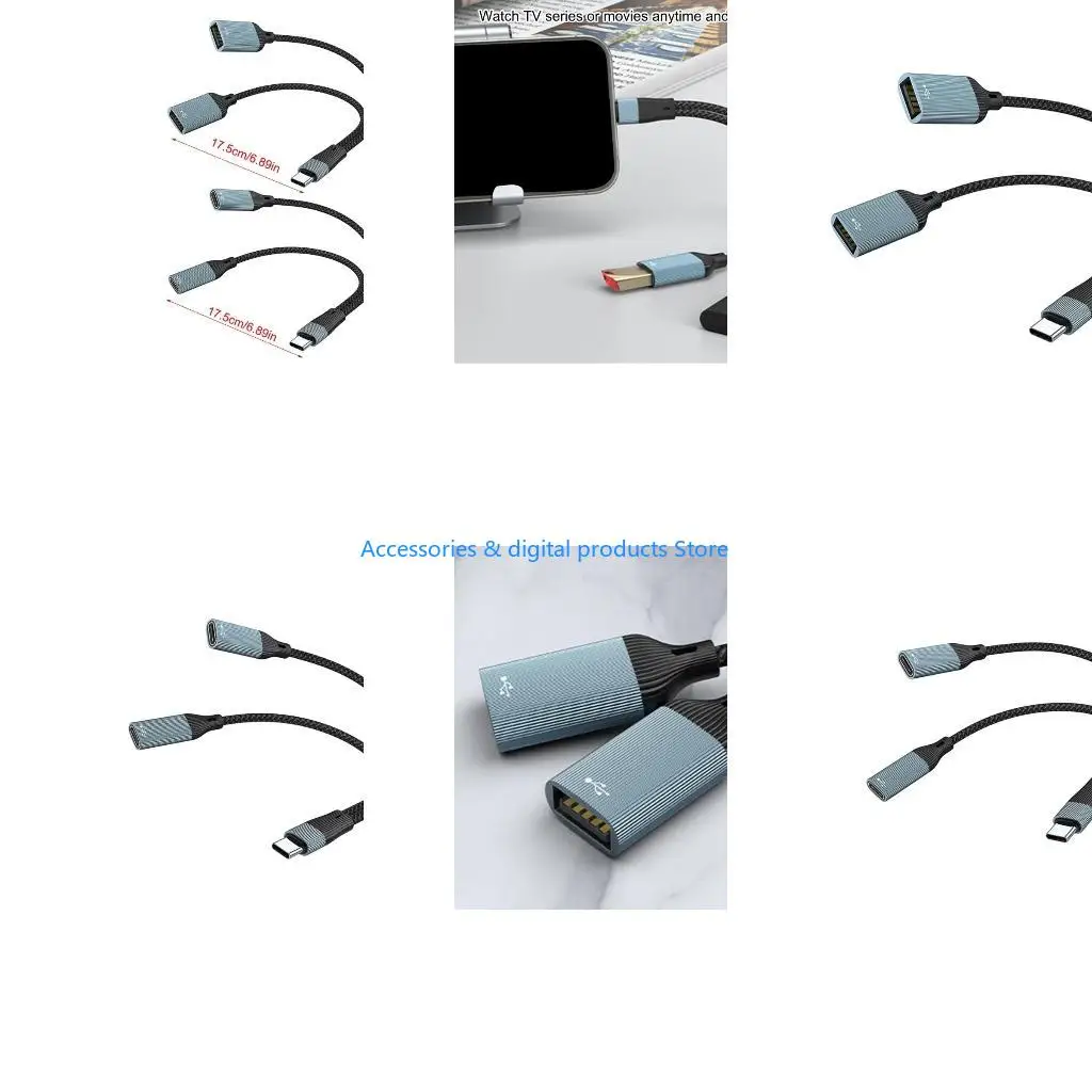77JD 2Port USB C Splitter Adapters with Nylons Braided Cord Aluminum Housing Charging Function