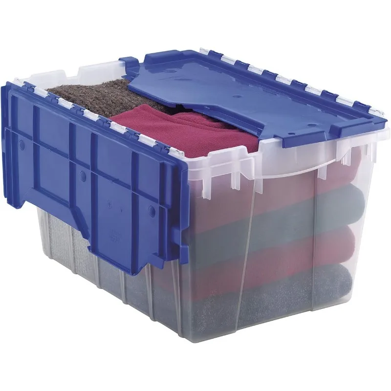 66486 12-Gallon Plastic Stackable Storage KeepBox: Tote Container , 21-1/2-Inch x 15-Inch x 12-1/2-Inch,Clear/Blue