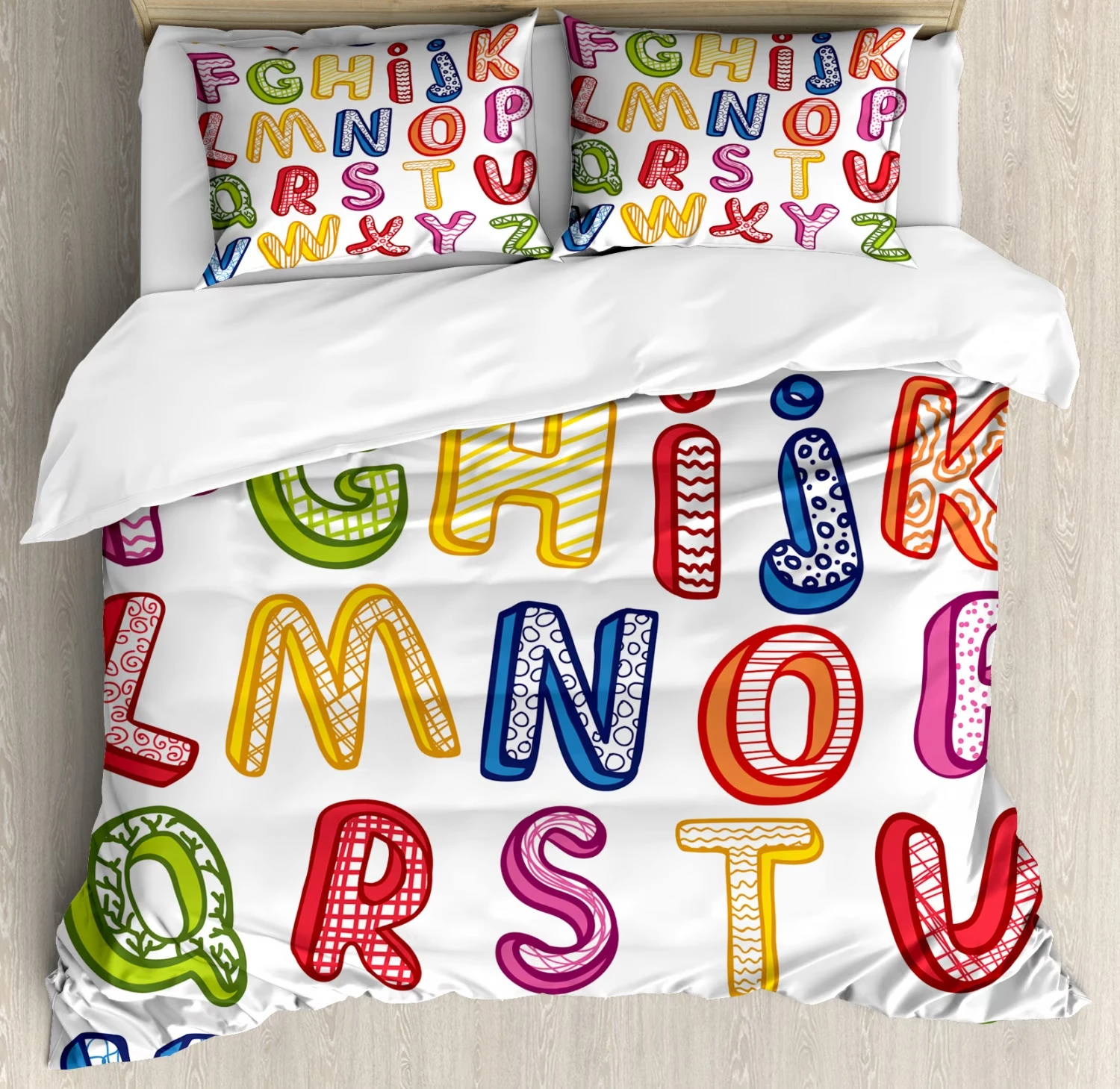 English Alphabet Duvet Cover Cartoon Animal Bedding Set Early Education Theme Quilt Cover Butterfly Bear Deer Comforter Cover