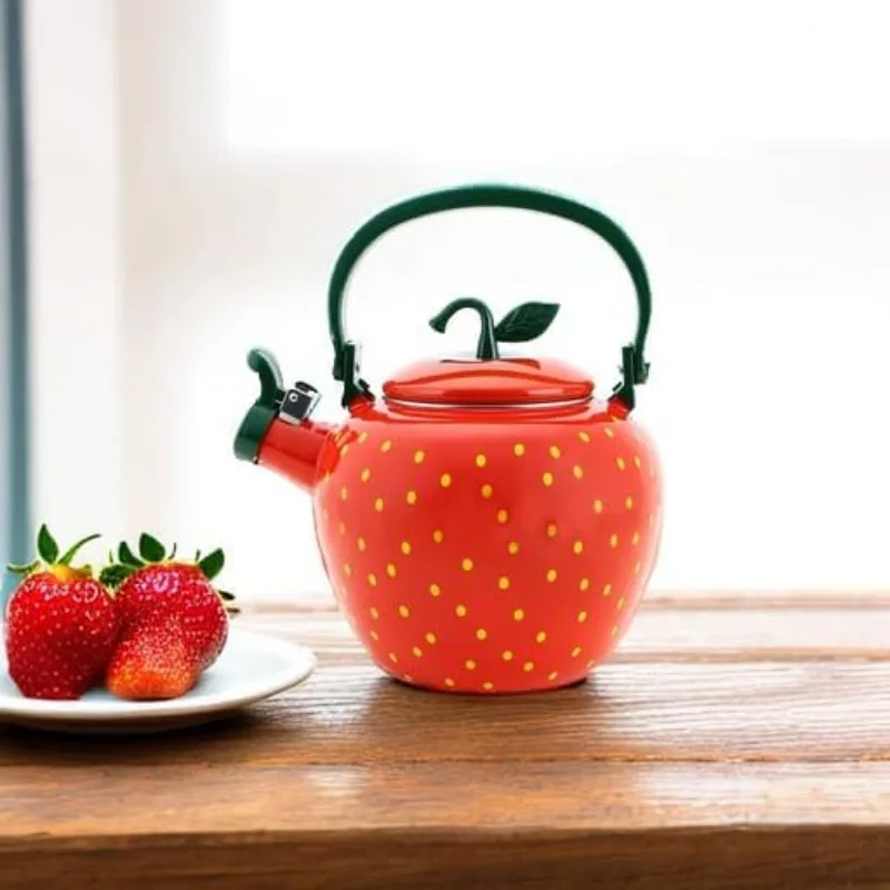 Tea Kettle for Stove Top Enamel on Steel Teakettle, Housewares Strawberry Design Teapot Water Kettle Cute Kitc