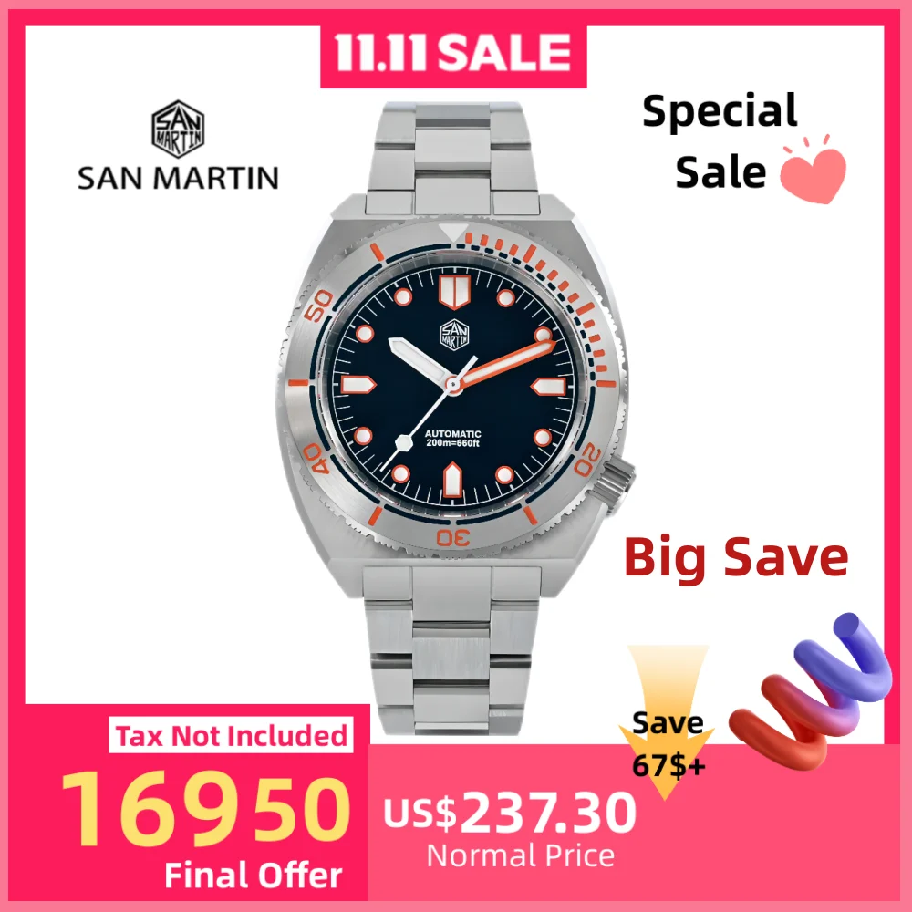 

San Martin 40mm Retro YN55 Mechanical Wristatches Men Automatic Diver Watches Sports Montre Luxe Homme 20Bar Luminous SN0067