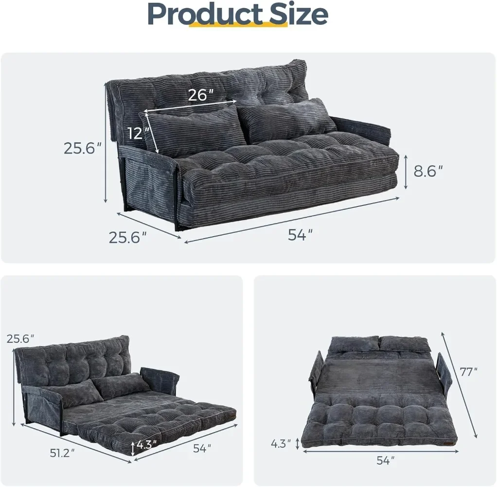 Adjustable Floor Sofa Couch with 2 Pillows, Multi-Functional Bean Bag Bed, 5-Position Foldable Lazy Sofa Sleeper Bed