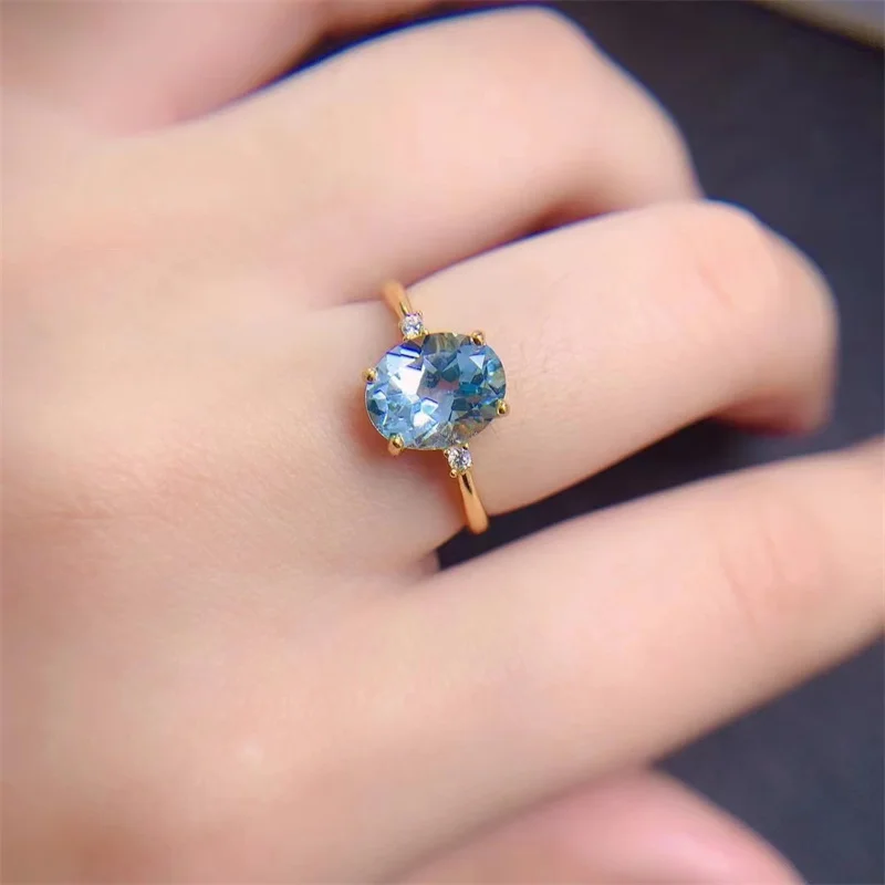 Authentic Natural Blue Topaz 925 Silver Ring Women Ring  Gemstone Fine Jewelry with Certificate