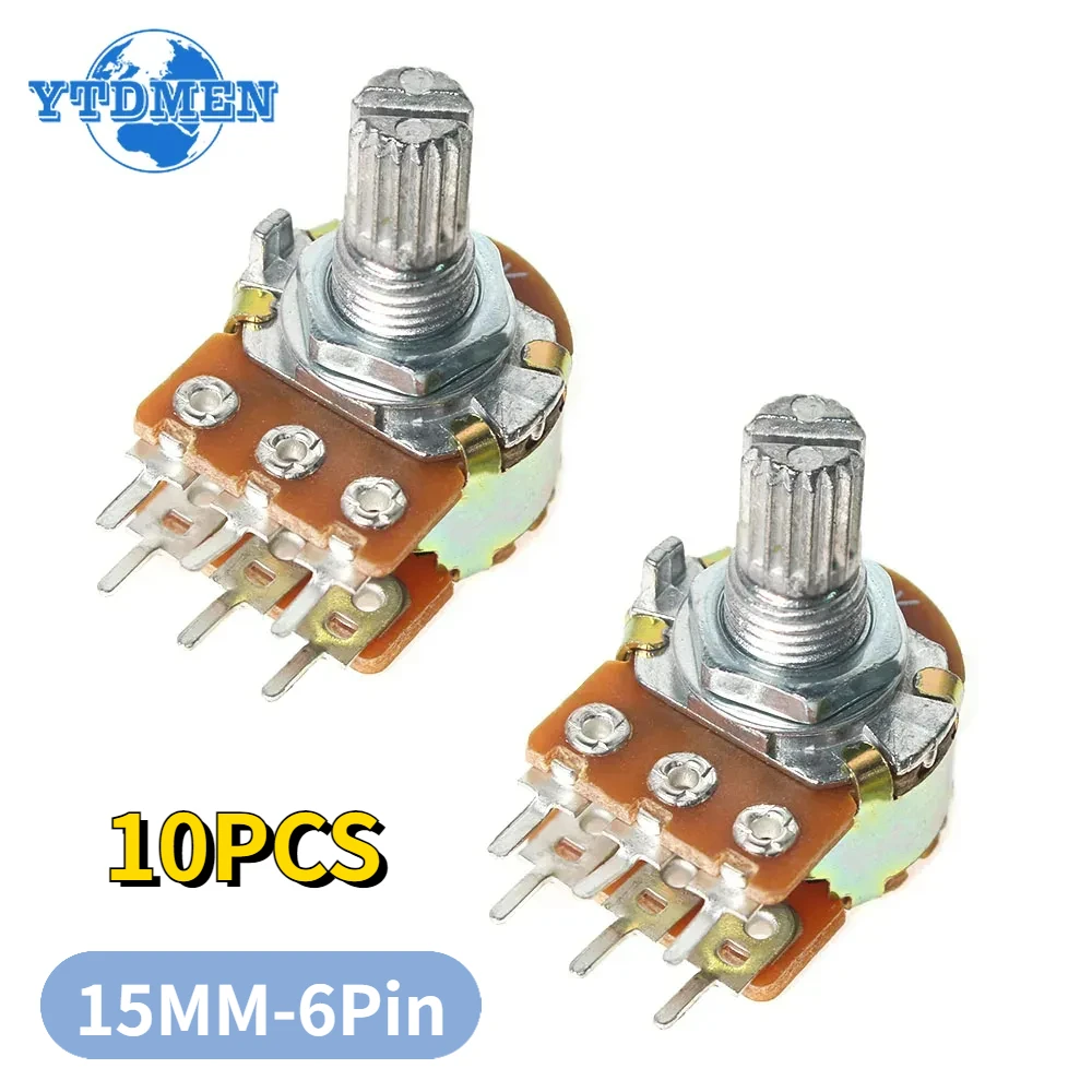 10PCS WH148 Potentiometer 6Pin 15mm Shaft with Nuts and Washers Linear Potentiometers 10K 1K 2K 5K 20K 50K 100K 250K 500K 1M