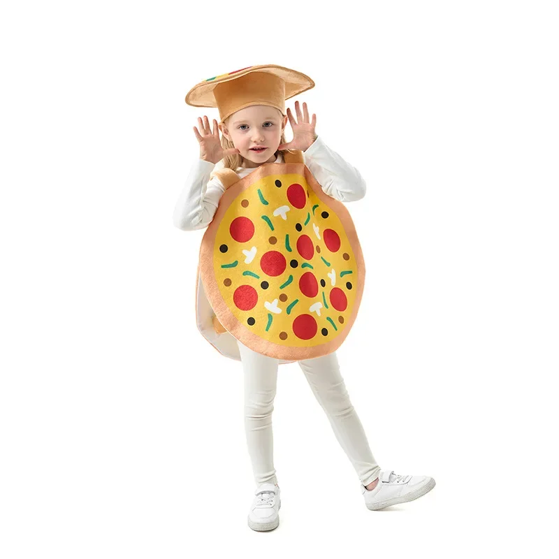 

Halloween Purim Carnival Overall Hat Outfit Kids Pizza Cosplay Food Funny Clothing Children Stage Performance Costume Cap Outfit
